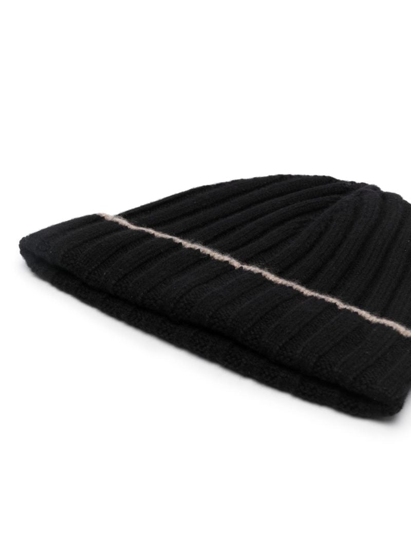 Black Ribbed Cashmere Beanie