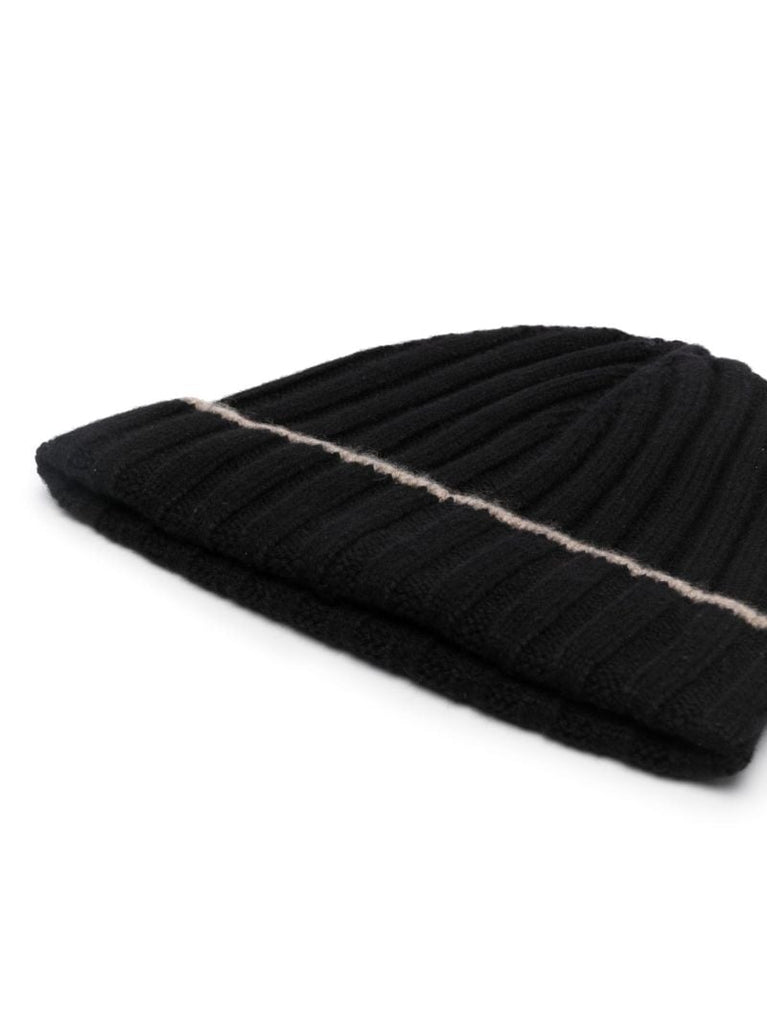 Black Ribbed Cashmere Beanie