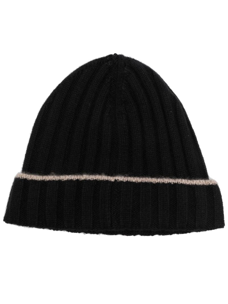 Black Ribbed Cashmere Beanie