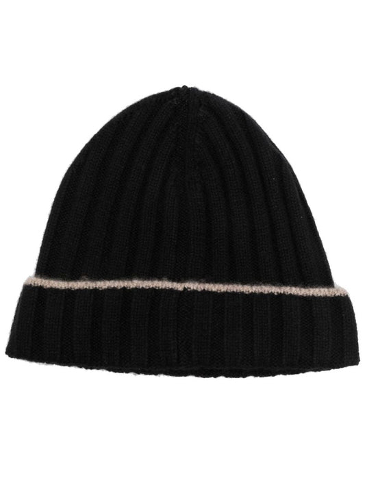 Black Ribbed Cashmere Beanie