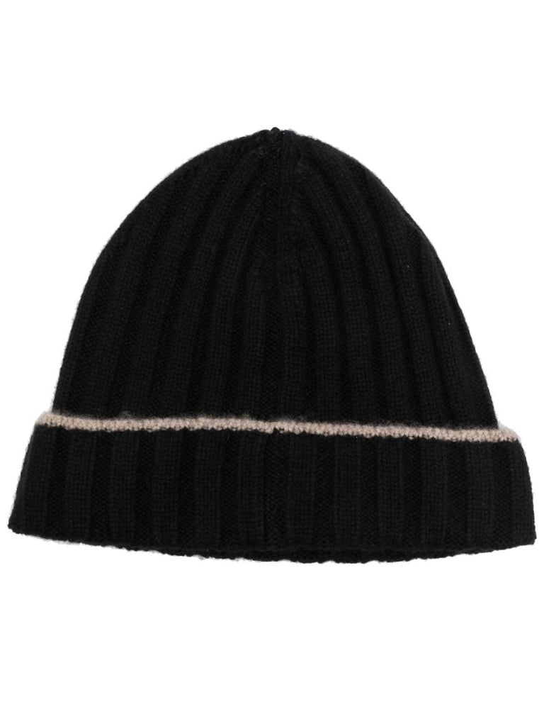 Black Ribbed Cashmere Beanie
