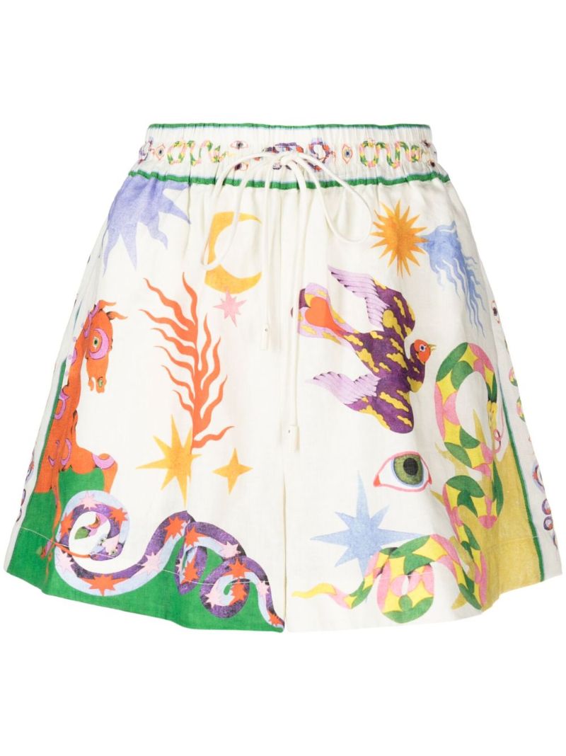 White Seeker Printed Linen Shorts