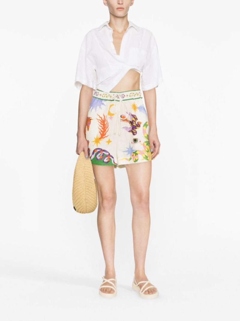 White Seeker Printed Linen Shorts
