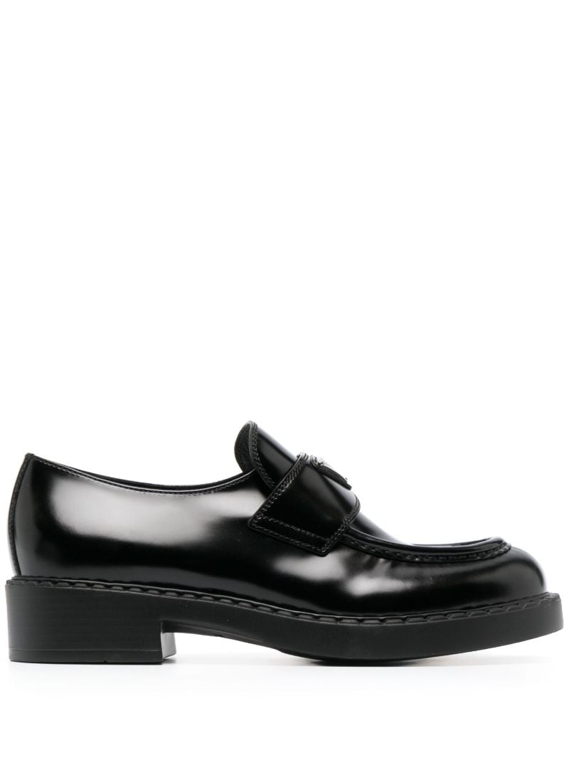 Black Logo Plaque Leather Loafers