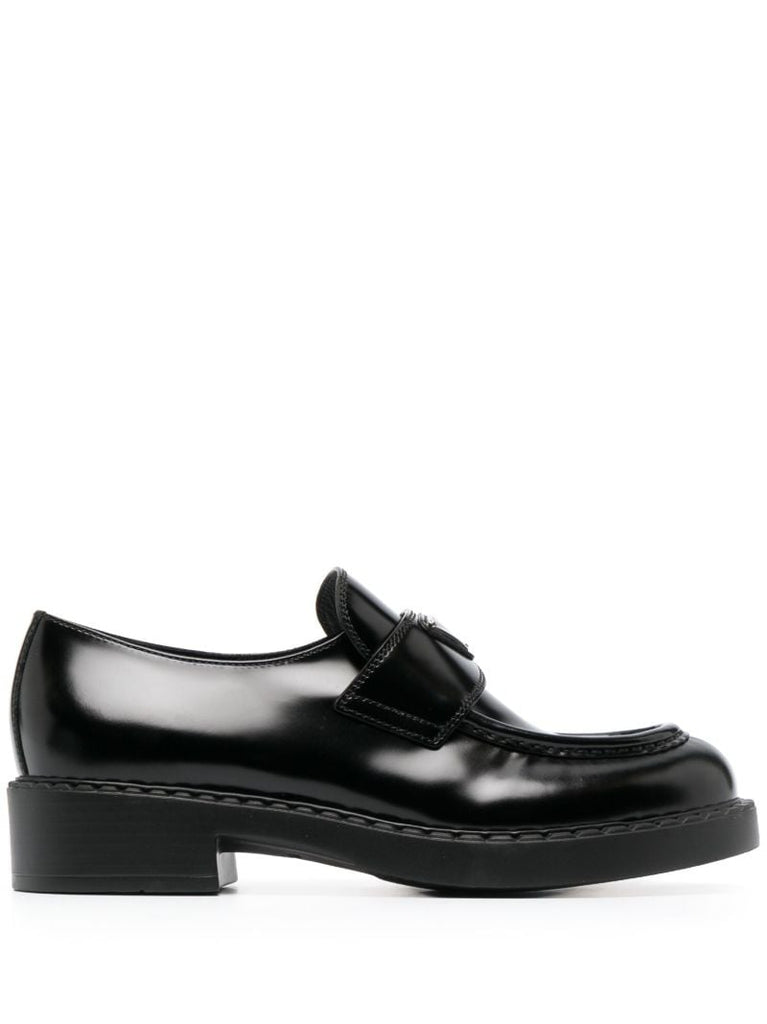 Black Logo Plaque Leather Loafers