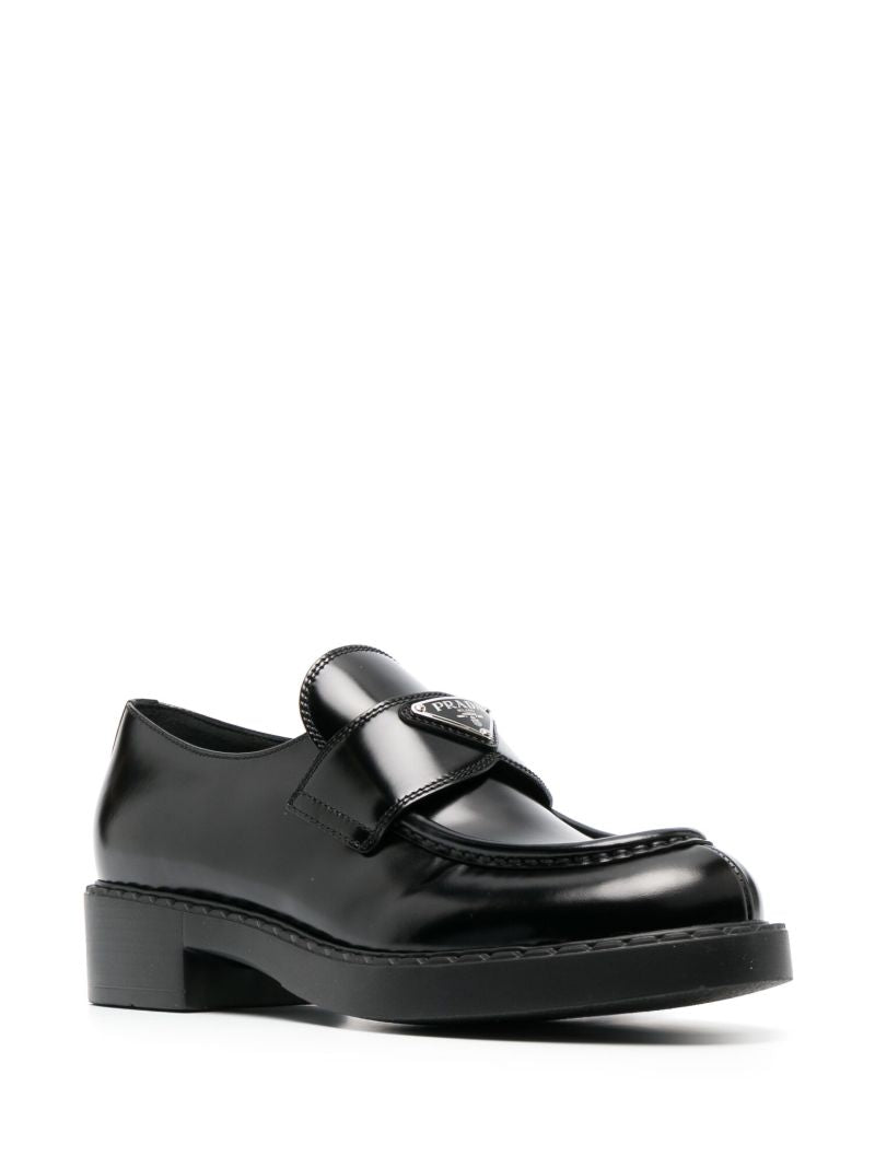 Black Logo Plaque Leather Loafers