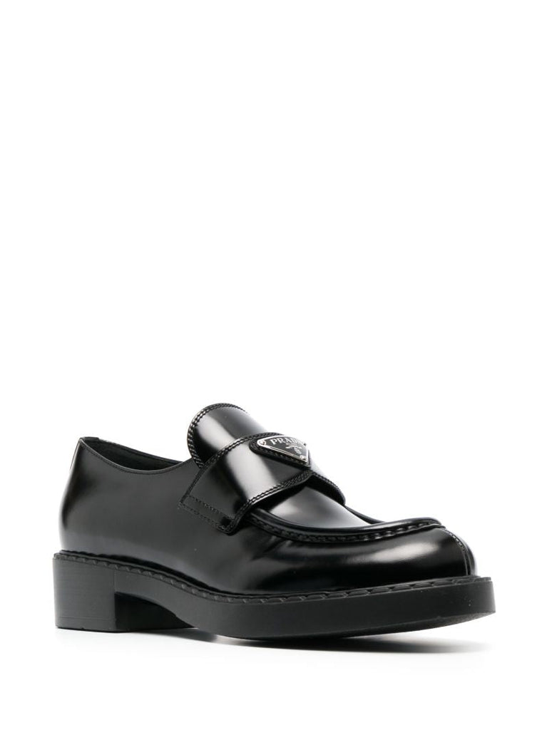 Black Logo Plaque Leather Loafers