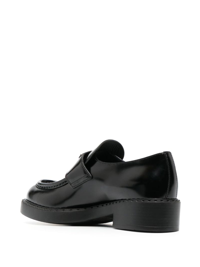 Black Logo Plaque Leather Loafers