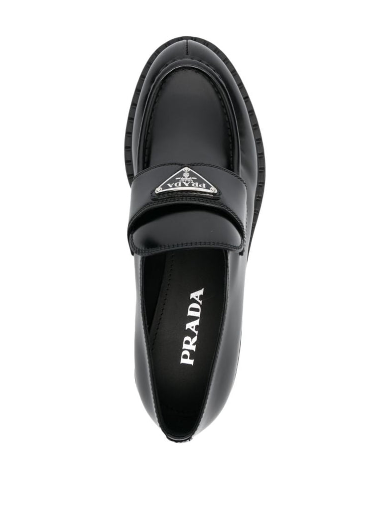 Black Logo Plaque Leather Loafers