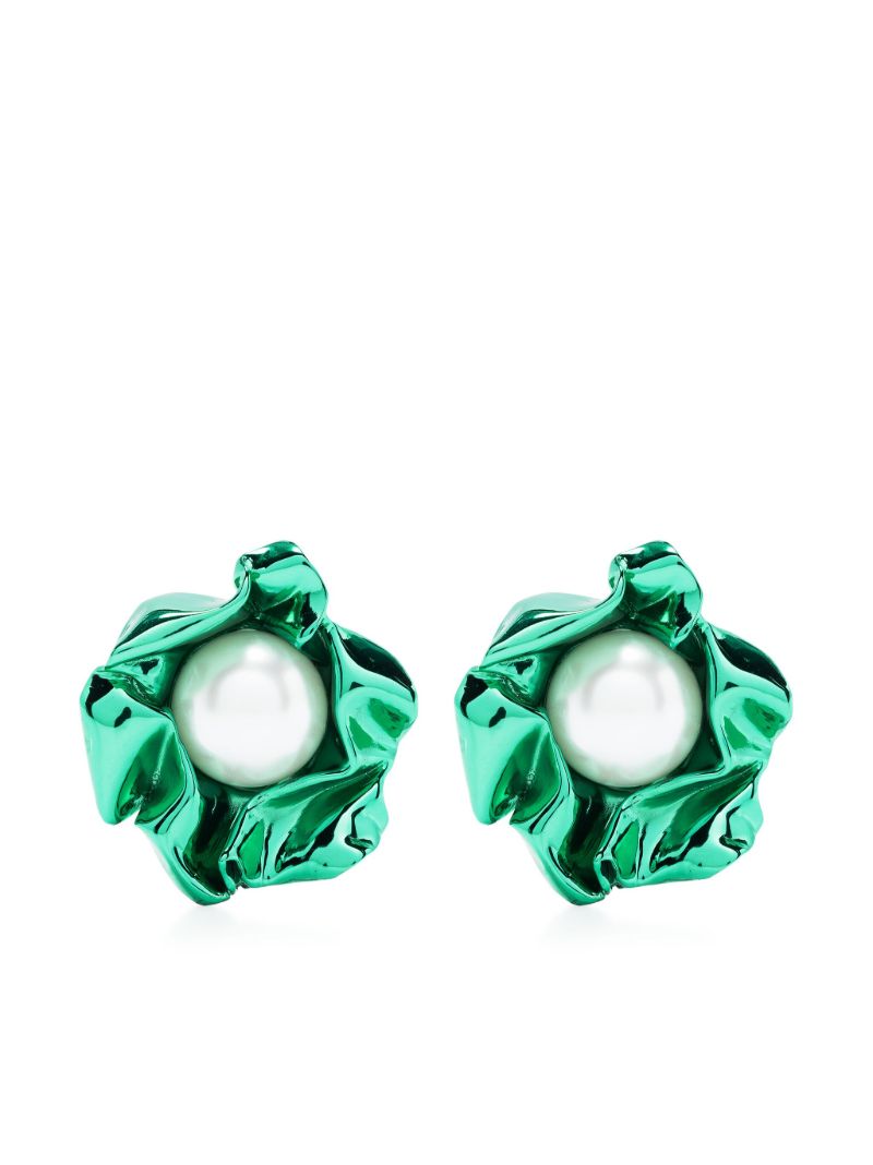 Green Titania Pearl Stud Earrings
