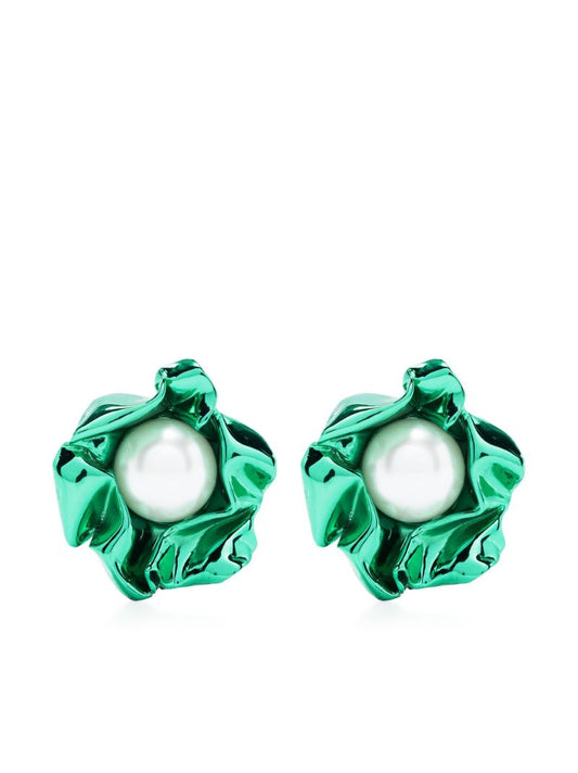 Green Titania Pearl Stud Earrings
