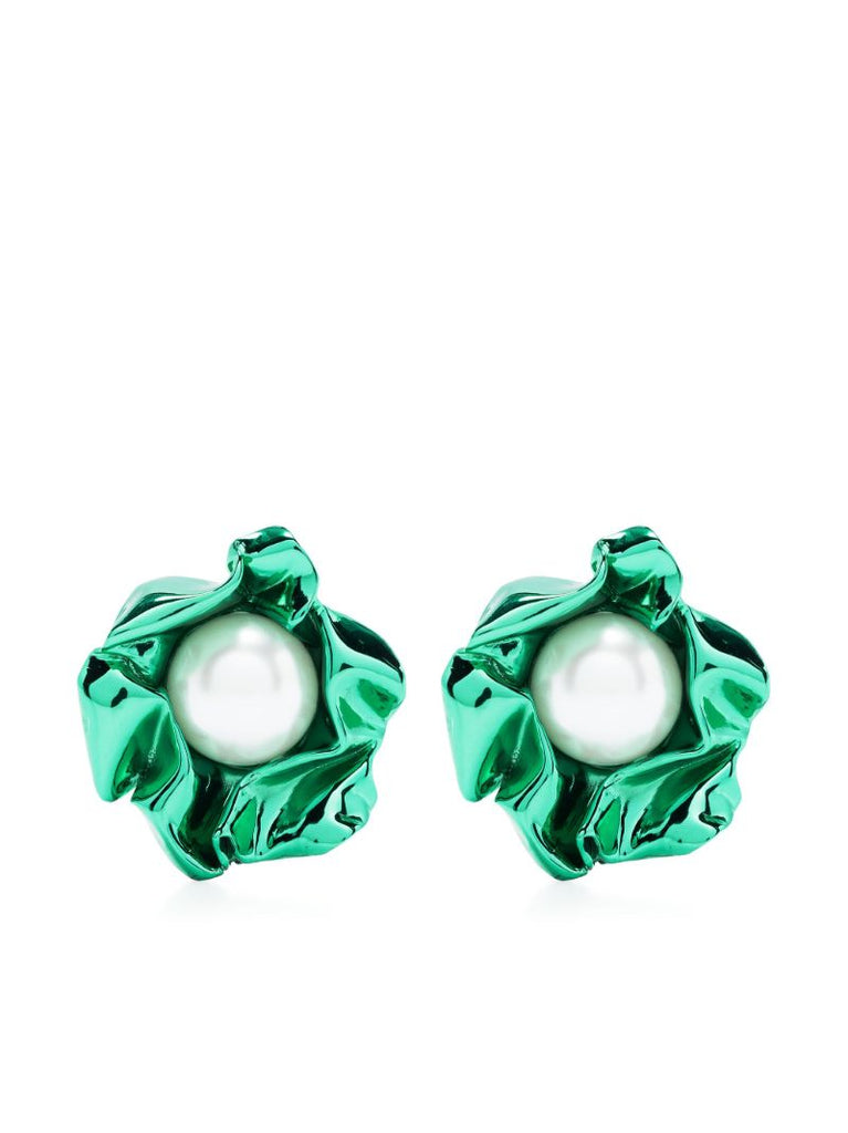 Green Titania Pearl Stud Earrings