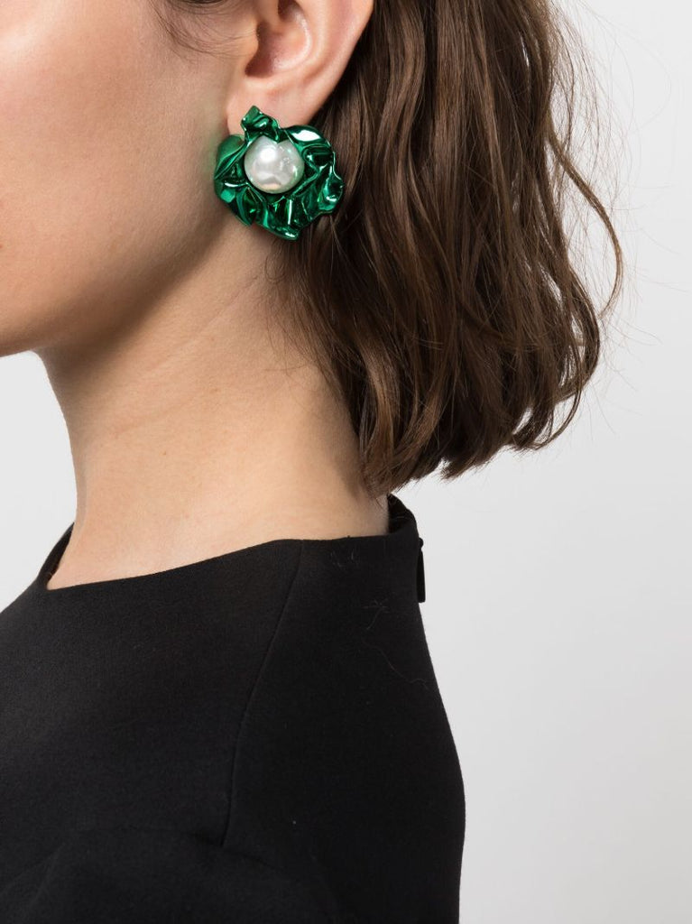 Green Titania Pearl Stud Earrings