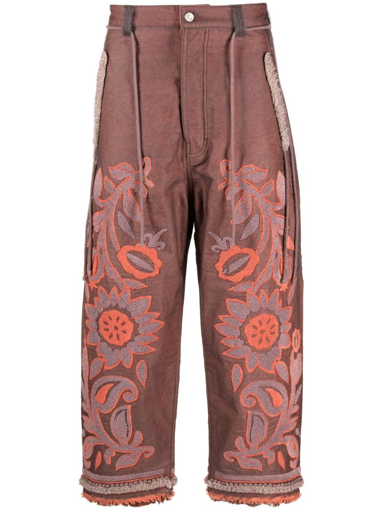 Red Tapestry Cotton Trousers