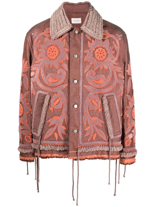 Orange Tapestry Patchwork Shirt Jacket