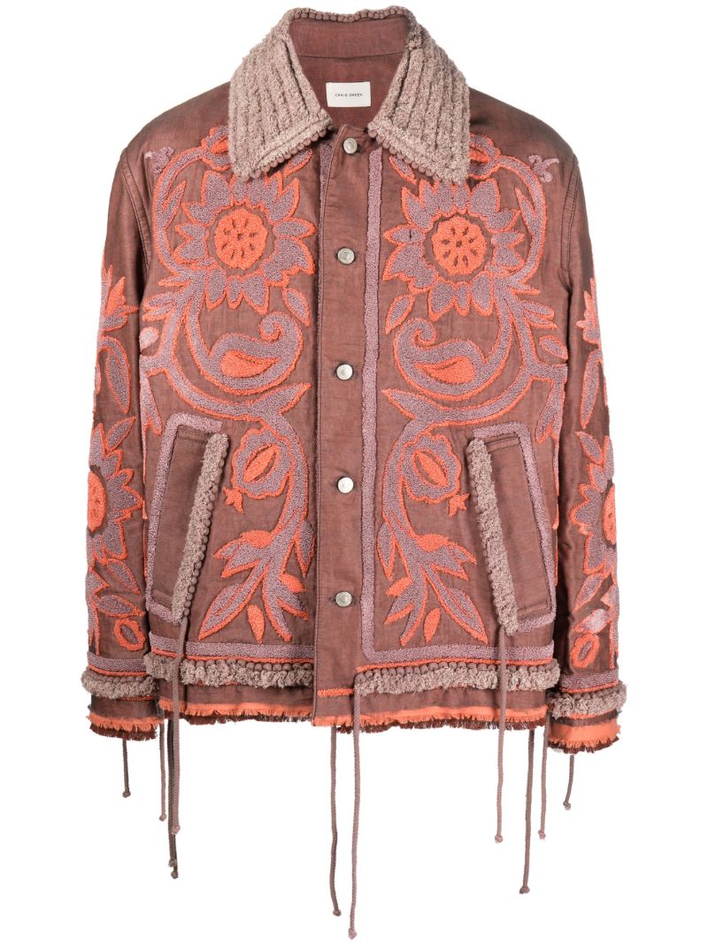 Orange Tapestry Patchwork Shirt Jacket