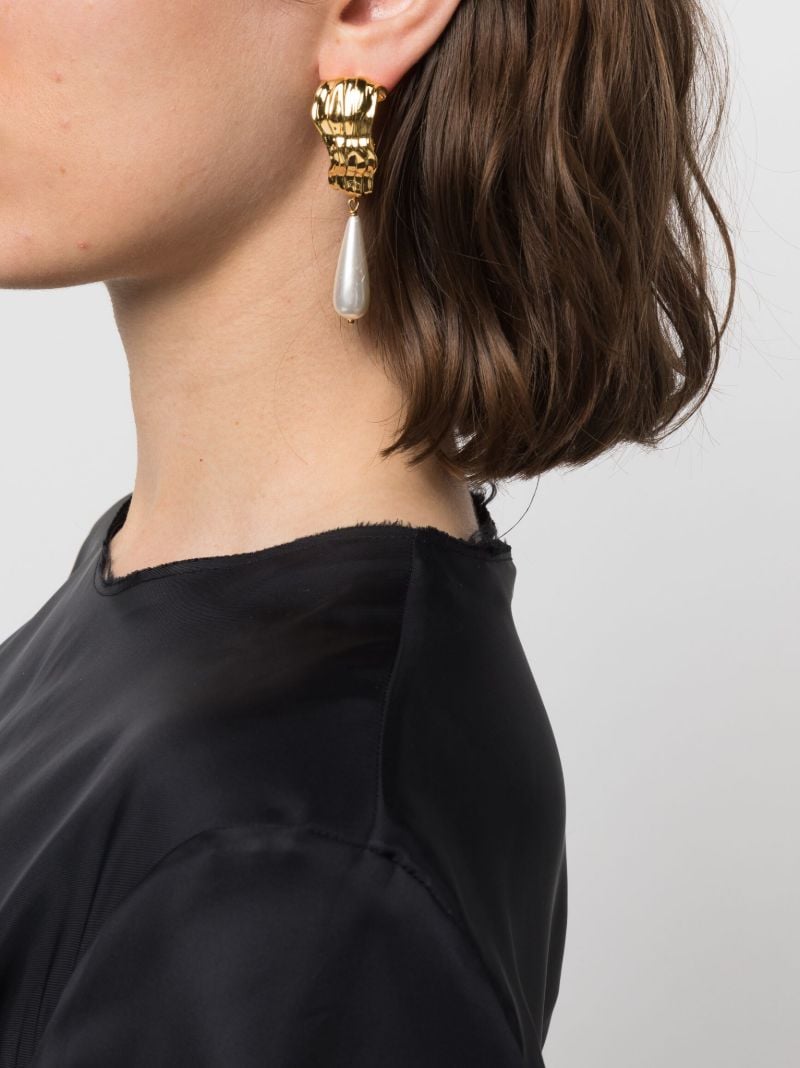 Gold-tone Dune Pearl Drop Hoop Earrings