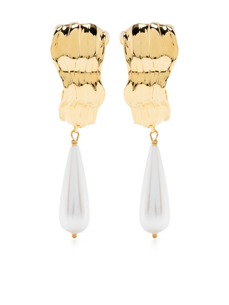 Gold-tone Dune Pearl Drop Hoop Earrings