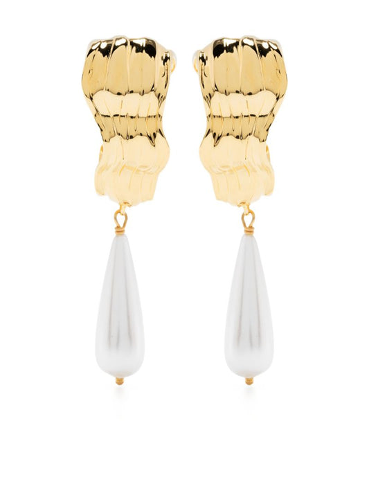Gold-tone Dune Pearl Drop Hoop Earrings