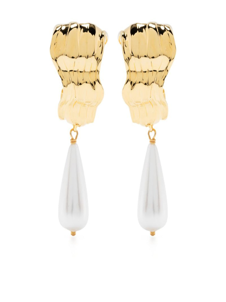 Gold-tone Dune Pearl Drop Hoop Earrings