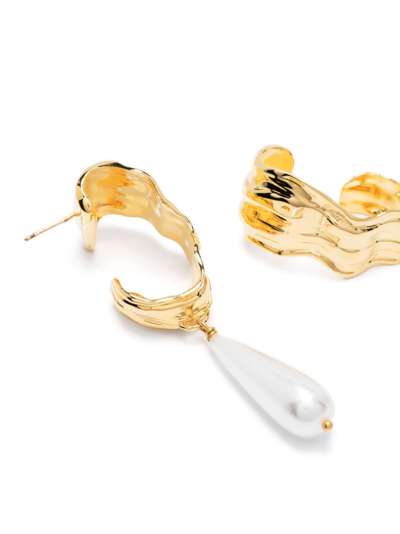 Gold-tone Dune Pearl Drop Hoop Earrings