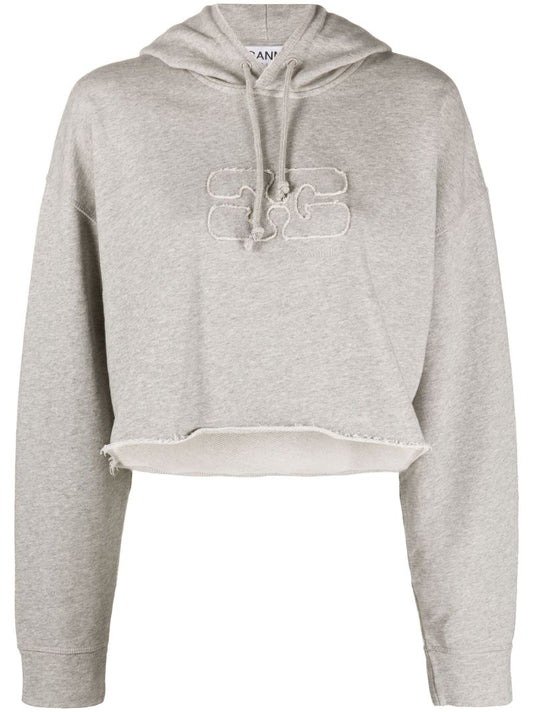 Grey Logo Embossed Organic Cotton Hoodie