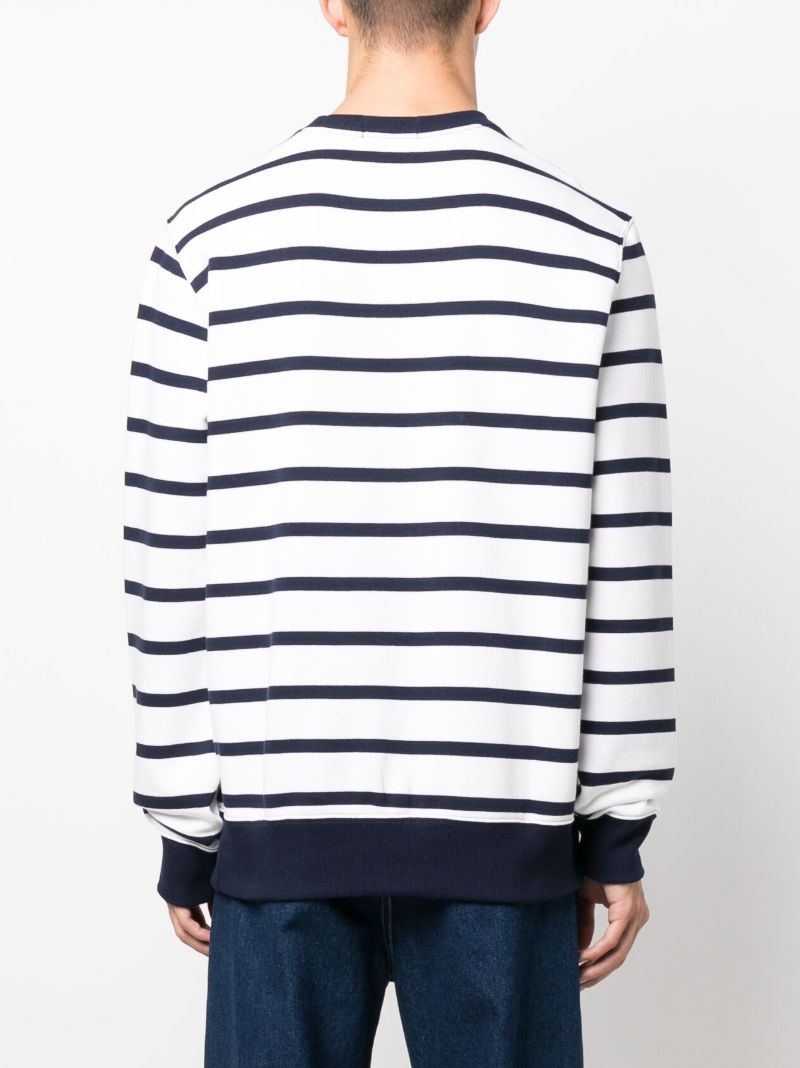 White Polo Bear Print Striped Sweatshirt