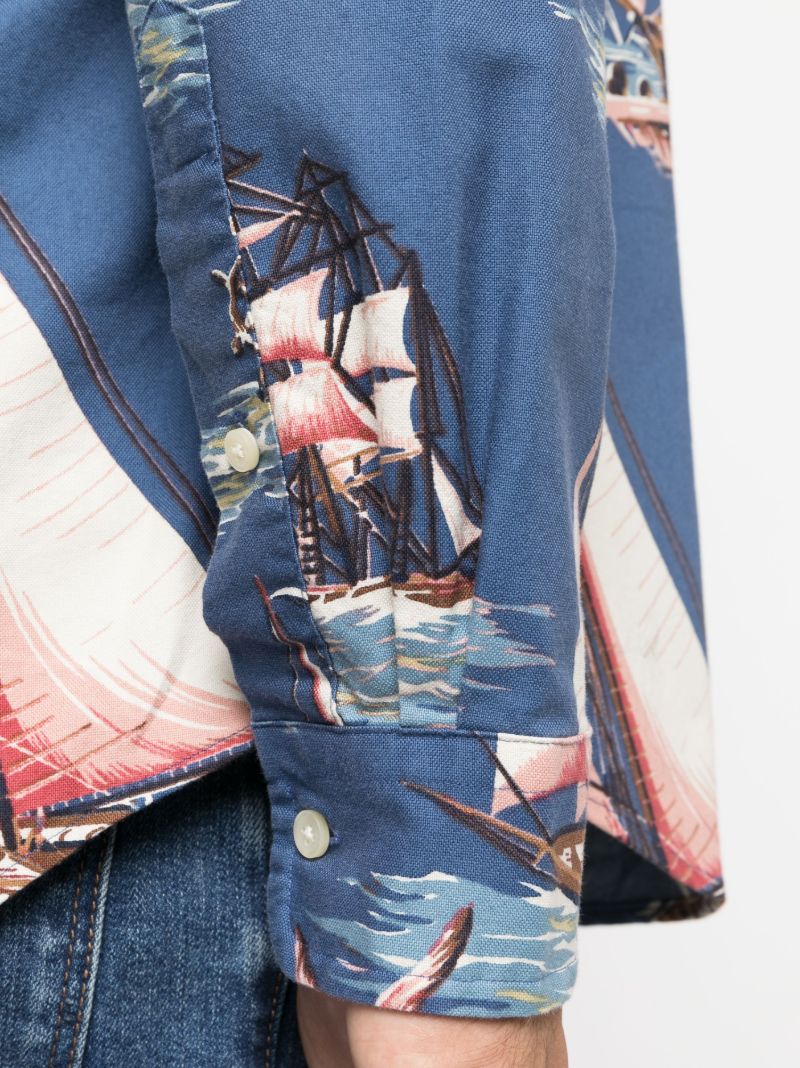 Blue Boat-print Cotton Shirt