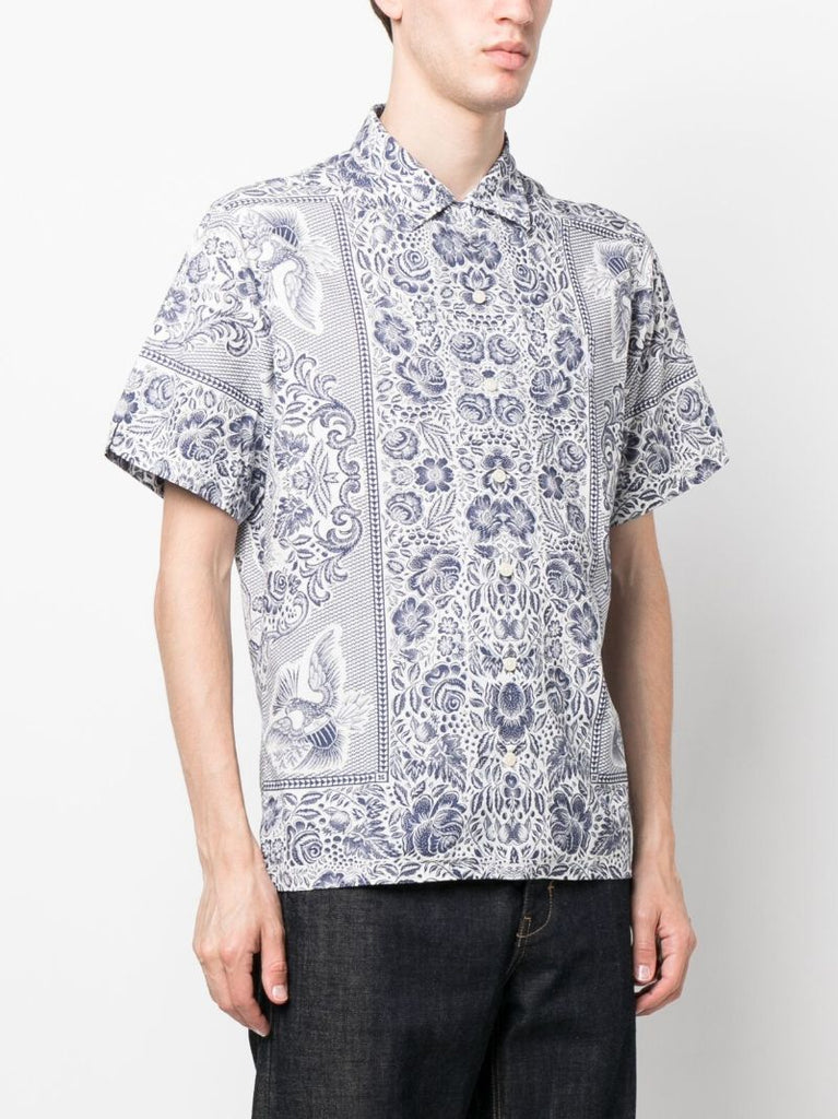 Blue Paisley Pattern Short-sleeve Shirt