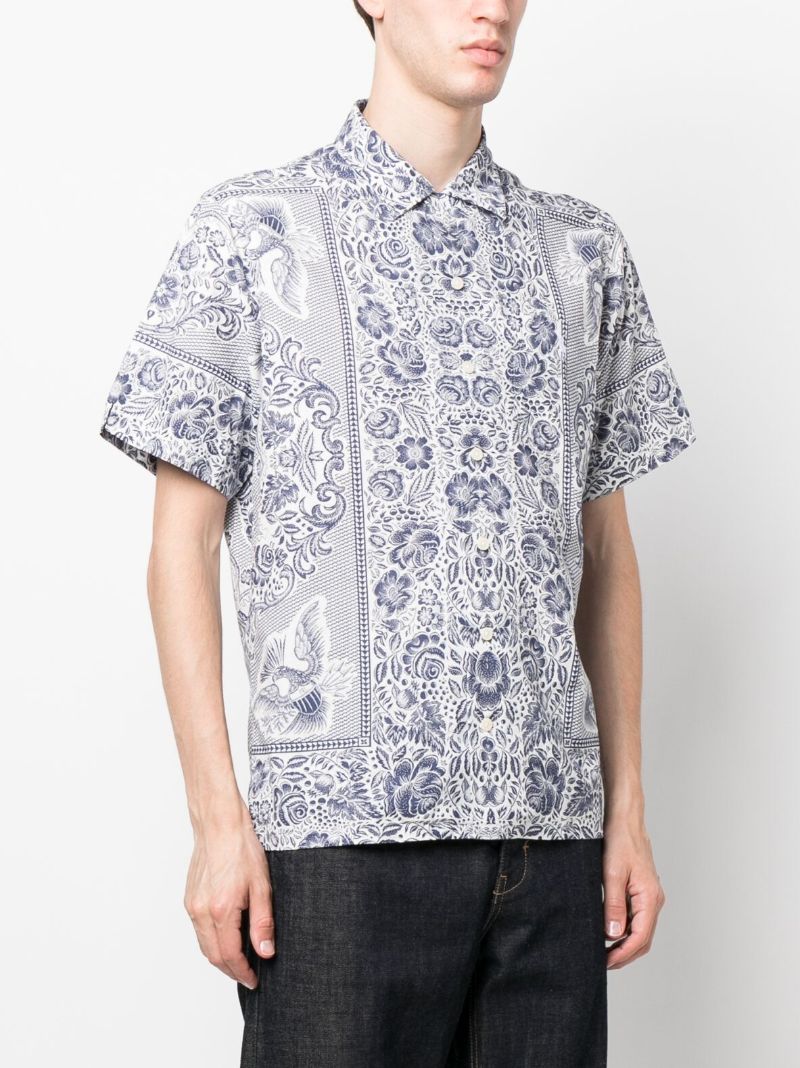 Blue Paisley Pattern Short-sleeve Shirt