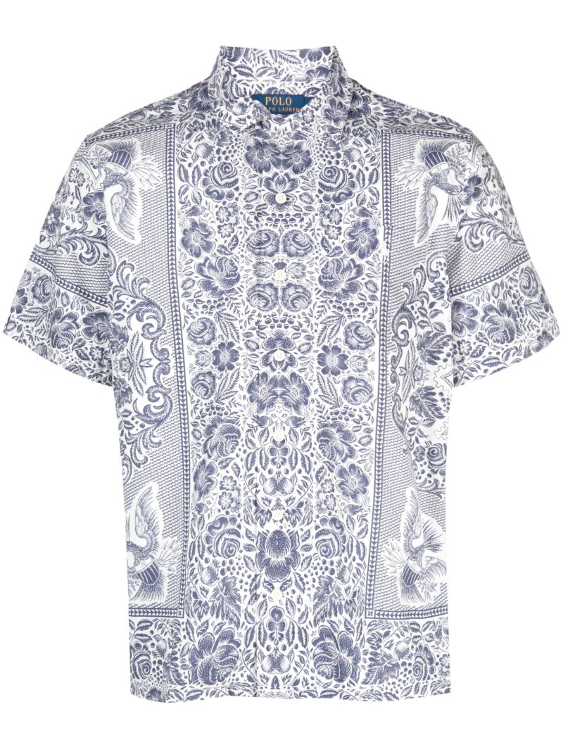 Blue Paisley Pattern Short-sleeve Shirt