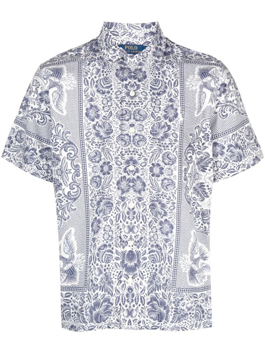Blue Paisley Pattern Short-sleeve Shirt