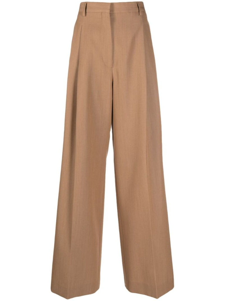 Brown Wide-leg Wool Trousers