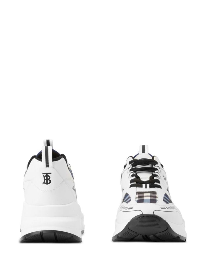 White Check Panelled Logo Print Sneakers