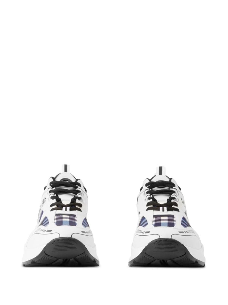White Check Panelled Logo Print Sneakers