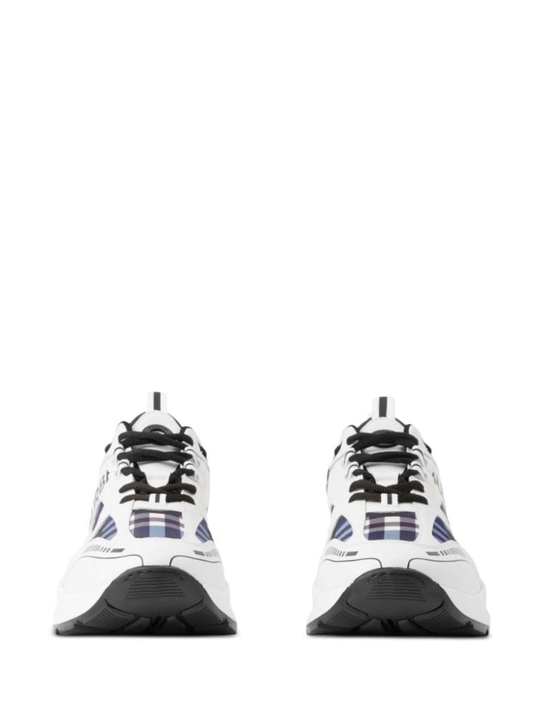 White Check Panelled Logo Print Sneakers