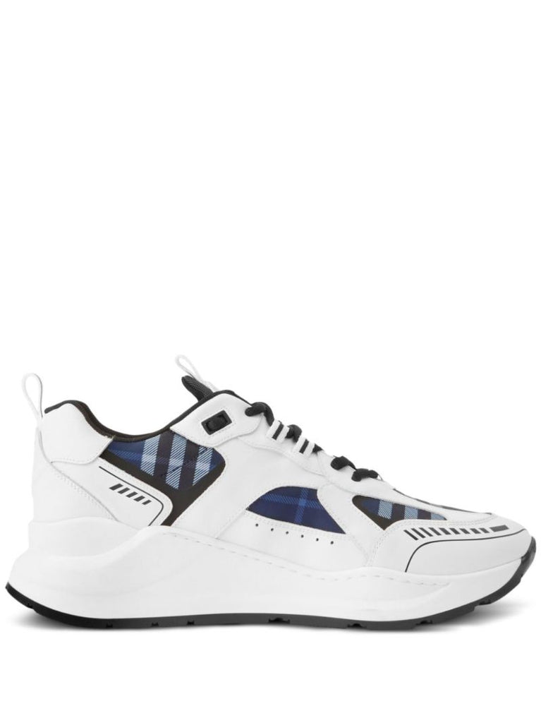 White Check Panelled Logo Print Sneakers