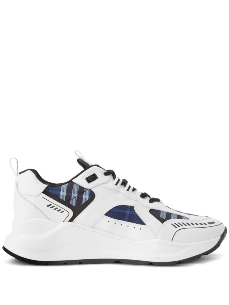White Check Panelled Logo Print Sneakers