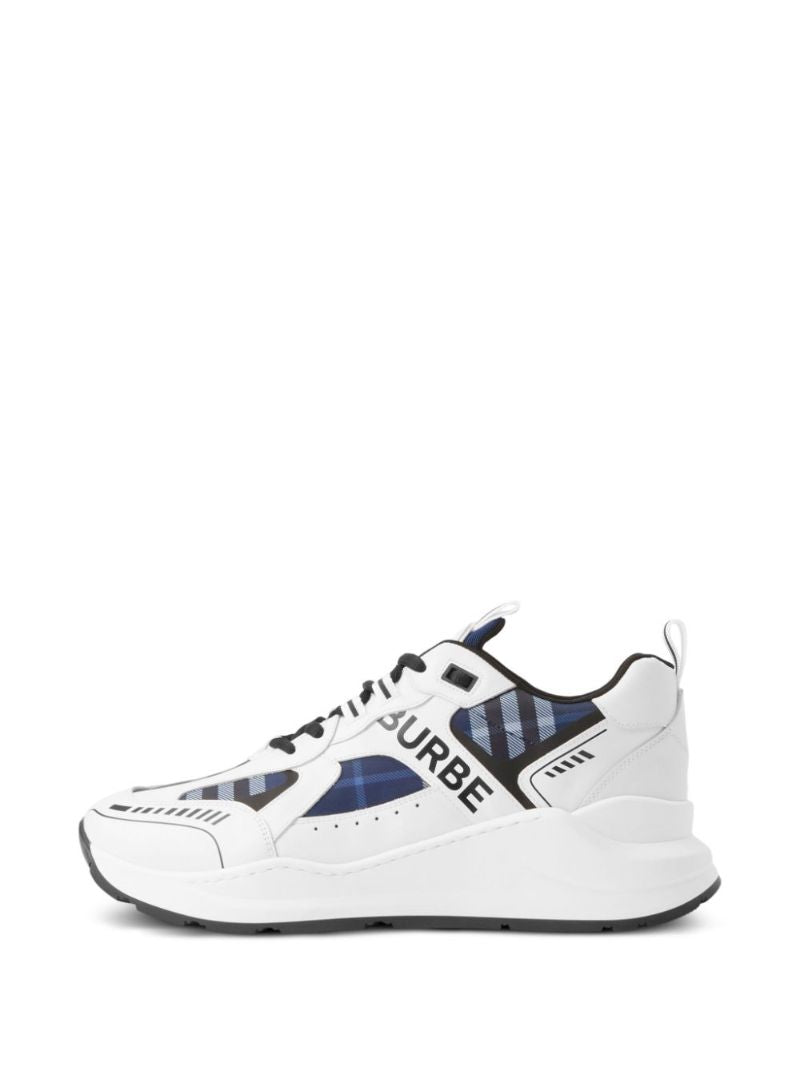 White Check Panelled Logo Print Sneakers