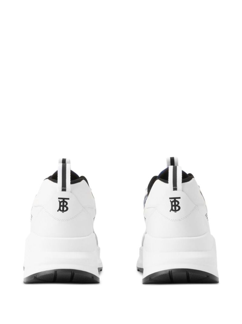 White Check Panelled Logo Print Sneakers