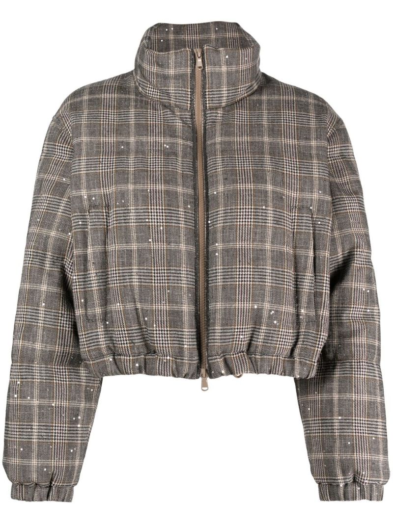 Grey Check Cropped Padded Jacket