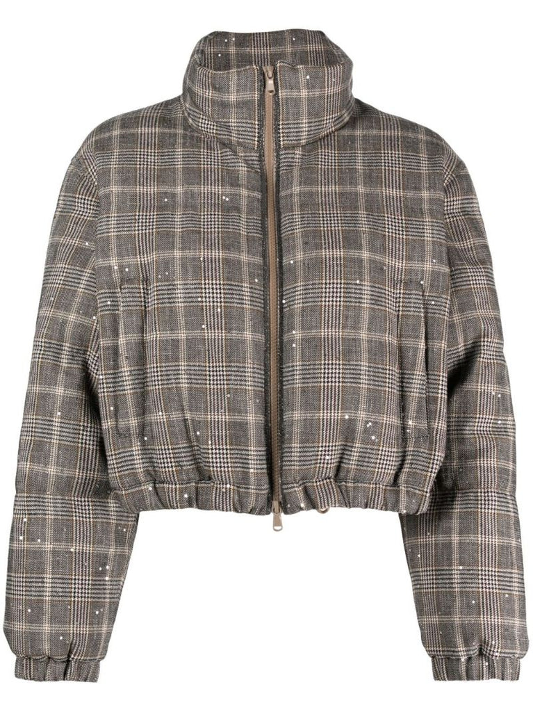 Grey Check Cropped Padded Jacket