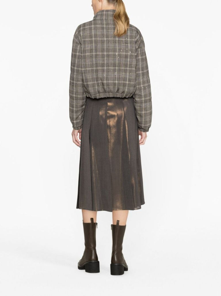 Grey Check Cropped Padded Jacket
