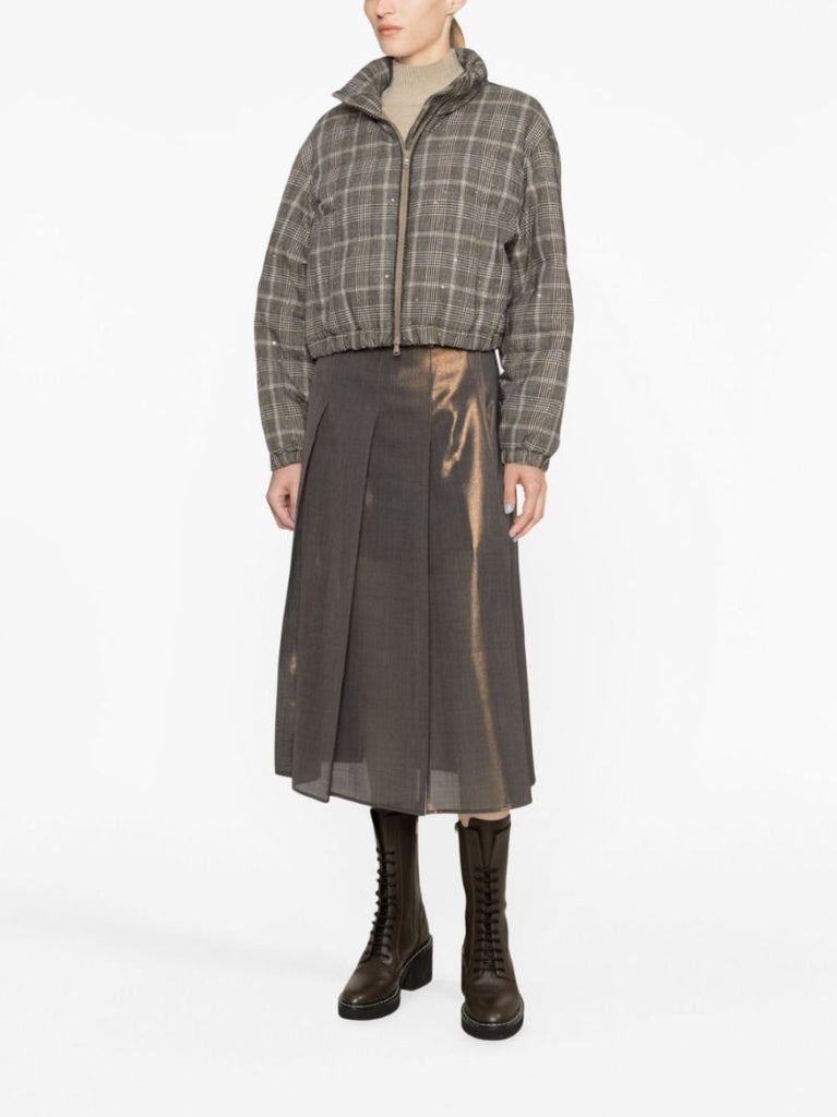 Grey Check Cropped Padded Jacket
