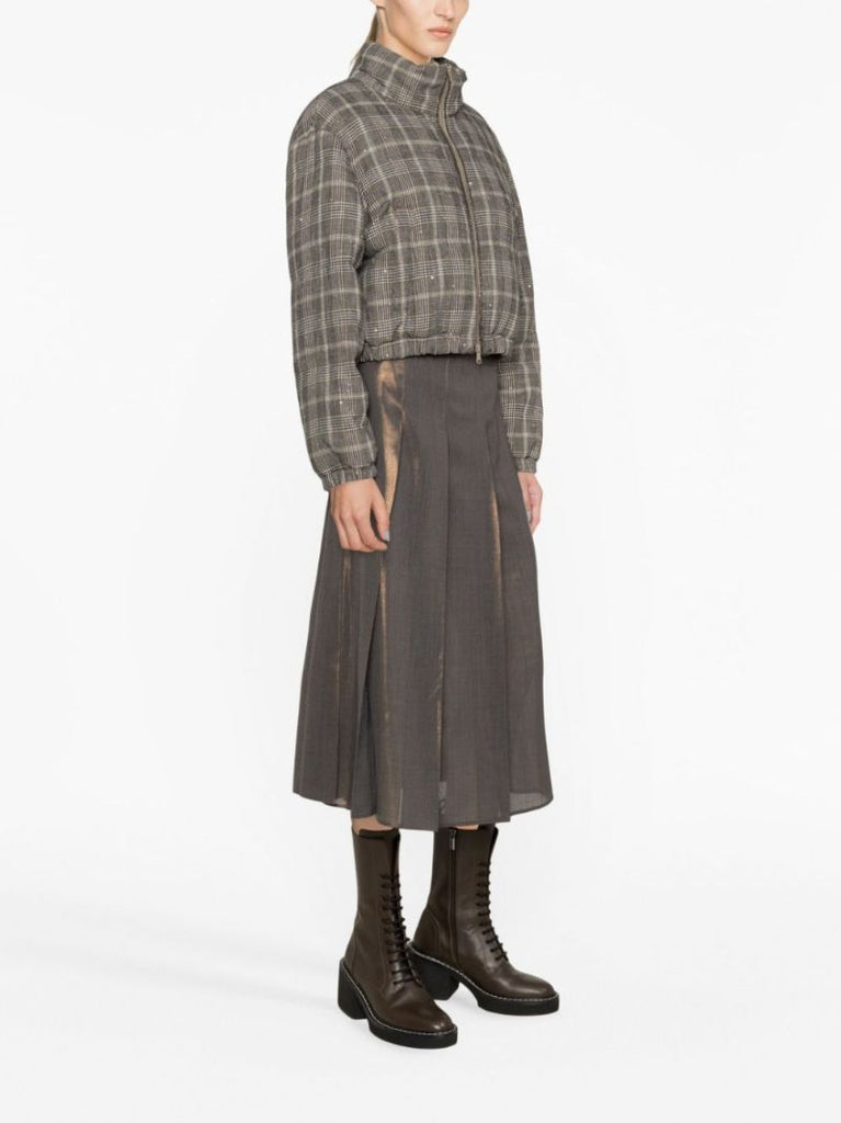 Grey Check Cropped Padded Jacket