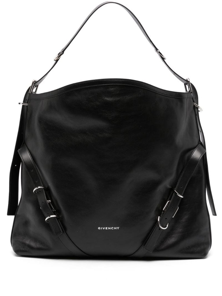 Black Voyou Large Leather Shoulder Bag
