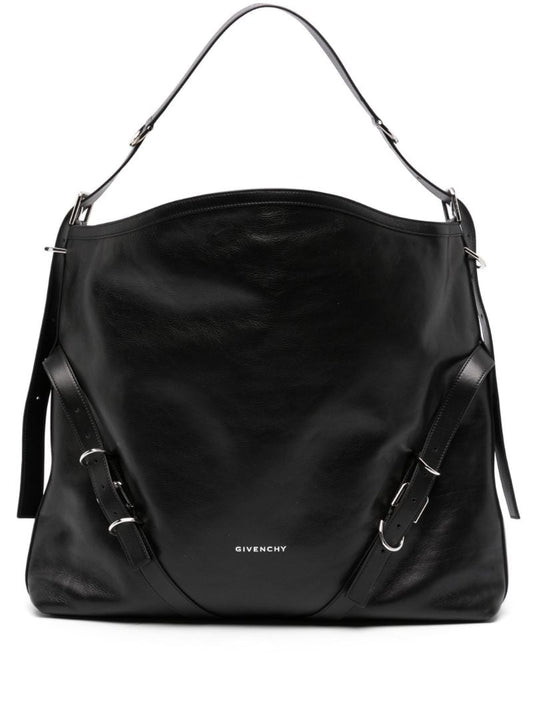 Black Voyou Large Leather Shoulder Bag