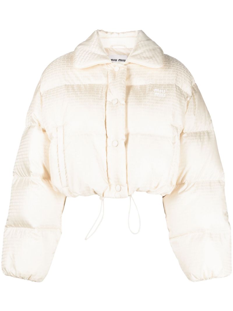 Neutral Logo-embossed Cropped Puffer Jacket