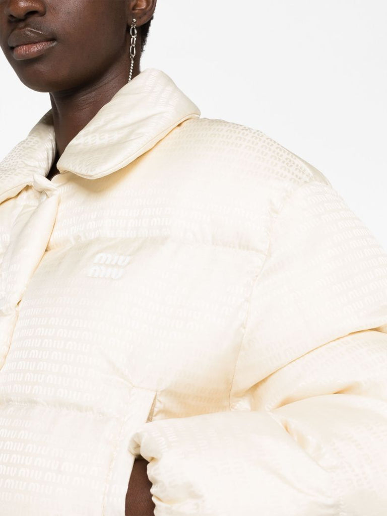 Neutral Logo-embossed Cropped Puffer Jacket