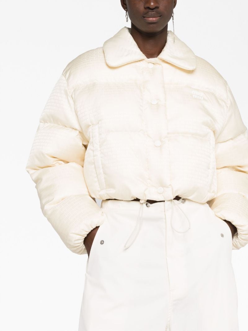 Neutral Logo-embossed Cropped Puffer Jacket